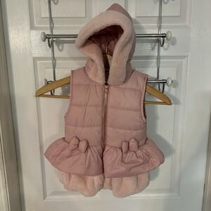 Toddler Girls Little Lass Puffer Vest With Hood Size 5 faux fur accent